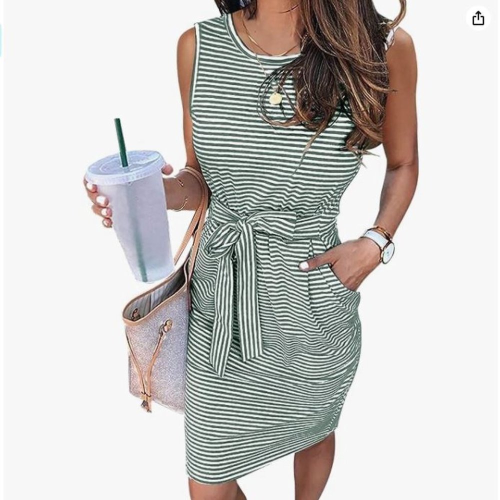 Striped tie-waist mini dress tank